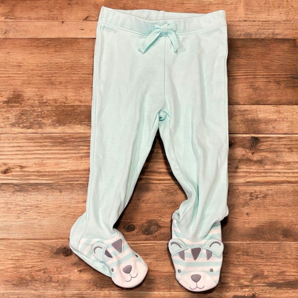 Gymboree Baby Pants 6-9M Mint Green Footed Tiger Face Discontinued 2016